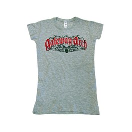 Juniors' T-Shirt: Gateway Arch Ornate Foil- Ash